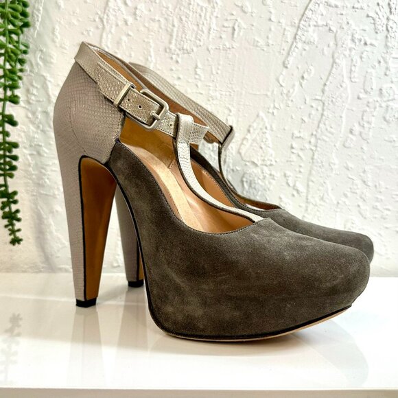 Roland Mouret runway 2012 gray platform heels 39.5 snakeskin and suede leather - Picture 2 of 12